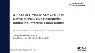A Case of Embolic Stroke Due to Native Mitral Valve Pasteurella multocida Infective Endocarditis