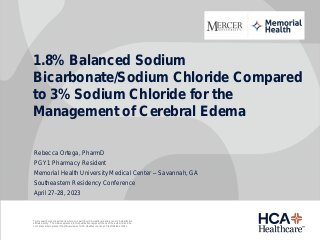 1.8% Balanced Sodium Bicarbonate/Sodium Chloride Compared to 3% Sodium Chloride for the Management of Cerebral Edema